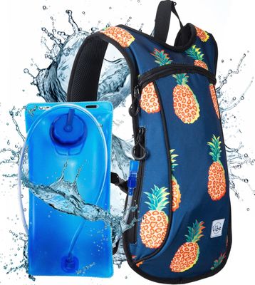 Vibe Hydration Pack Backpack with 2L Bladder for Women, Men, Teens, Kids - Sports, Outdoor, Running, Camping, Hiking, Festivals, Raves (Pineapple)