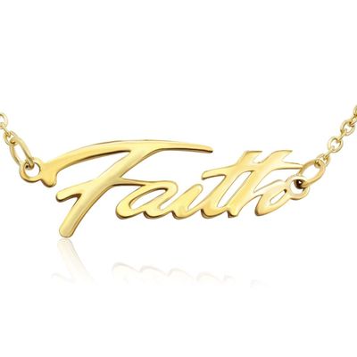 SuperJeweler Faith Custom Name Necklace Personalized in Gold Tone, Custom Name Plate Pendant For Women, Personalized Name Necklace All Name Necklaces Available, 18 Inch Chain