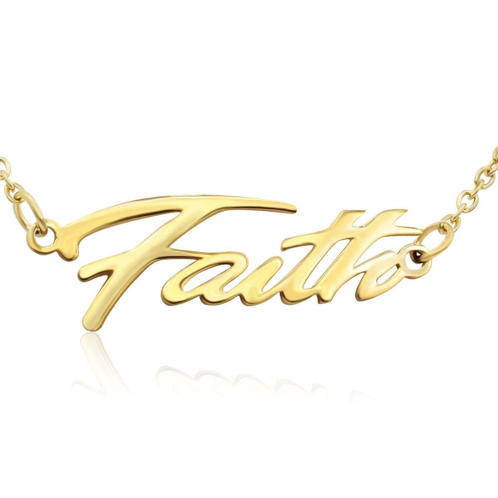 SuperJeweler Faith Custom Name Necklace Personalized in Gold Tone, Custom Name Plate Pendant For Women, Personalized Name Necklace All Name Necklaces Available, 18 Inch Chain