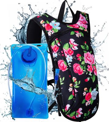 Vibe Hydration Pack Backpack with 2L Bladder for Women, Men, Teens, Kids - Sports, Outdoor, Running, Camping, Hiking, Festivals, Raves (Retro Floral)
