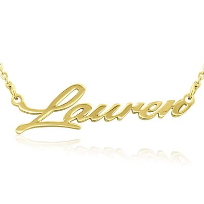 SuperJeweler Lauren Custom Name Necklace Personalized in Gold Tone, Custom Name Plate Pendant For Women, Personalized Name Necklace All Name Necklaces Available, 18 Inch Chain