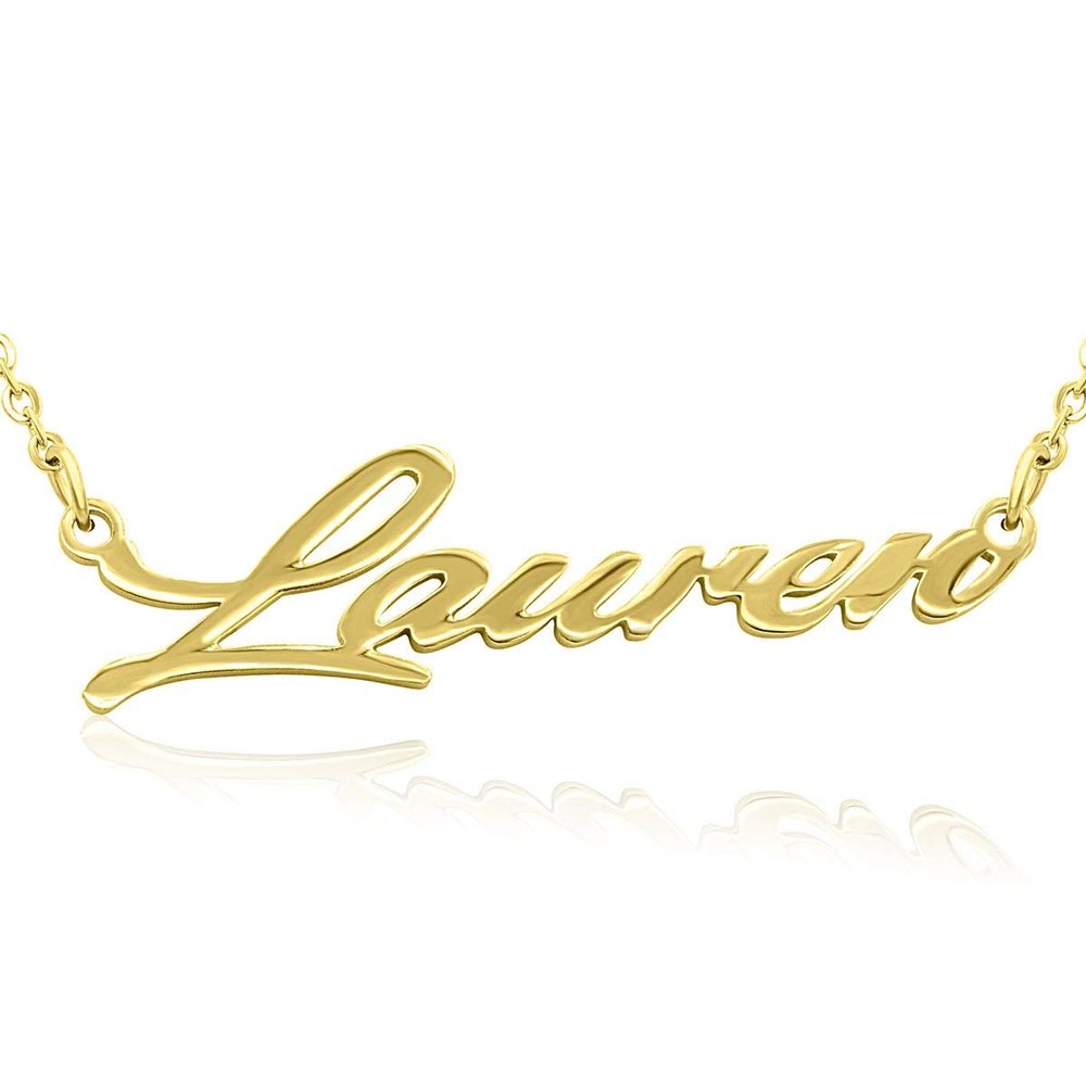 SuperJeweler Lauren Custom Name Necklace Personalized in Gold Tone, Custom Name Plate Pendant For Women, Personalized Name Necklace All Name Necklaces Available, 18 Inch Chain