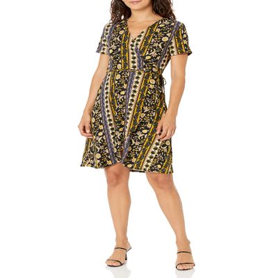Star Vixen Women's Plus-Size Short Sleeve Ballerina Wrap Dress
