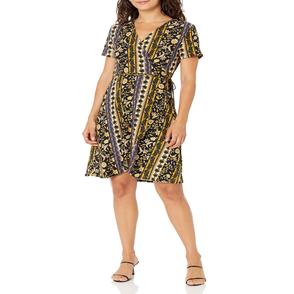 Star Vixen Women's Plus-Size Short Sleeve Ballerina Wrap Dress