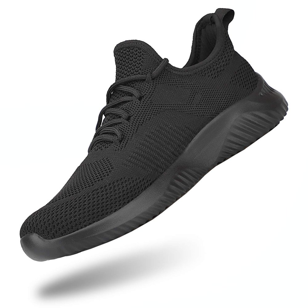 Rospick Walking Shoes for Men Slip On Men's Sneakers, Fashion Lightweight Breathable Running Shoes Sport Athletic Tennis Shoes, 01-All Black 12.5