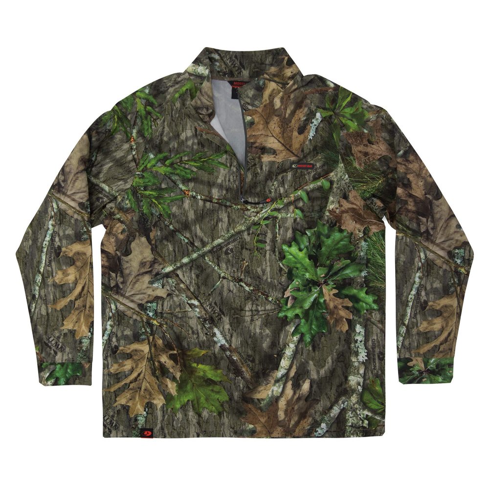 Mossy Oak Men's Hunting Shirts Lightweight Camo Tibbee Tech Stretch Quarter Zip