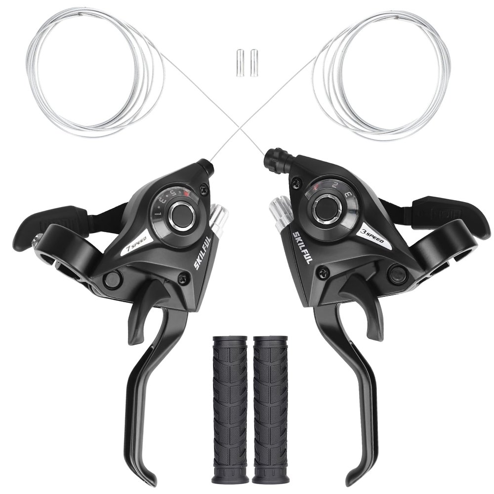 ZUKKA Bicycle Shifter 21 Speed Bicycle Brake Levers Shifter Lever 3 x 7 Speed with Gear Indicator and V Brake Cable Left and Right Shifter Mountain Bike Kids Bike Tricycle Shifter with Grips(Pair)