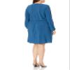 Star Vixen Women's Long Slit and Tacked Sleeve Elastic Waist Keyhole Tiefront Ity Knit Peasant Dress Teal view 2