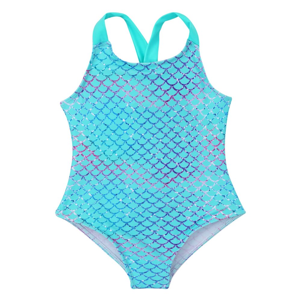 Freebily Kids Girls Cute Printed One Piece Swimsuits Cartoon Beachwear Bathing Suit Flash Fish Scale Gre 8