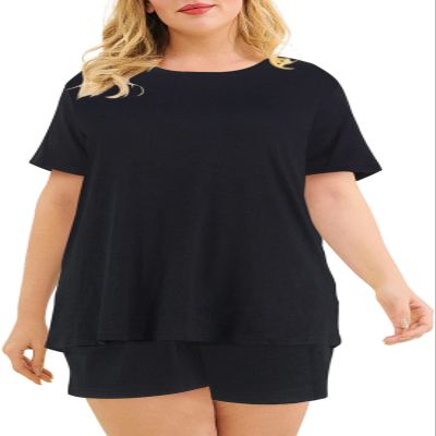 Celkuser Women's Plus Size 2-Piece Pajama Set Comfy Loungewear with Pockets Soft & Cozy Sleepwear for Women (109black 2XL)