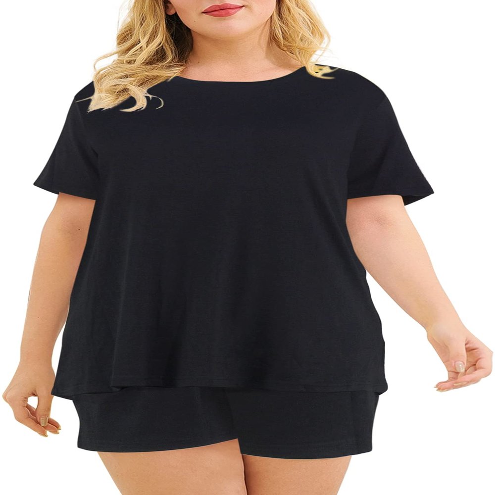 Celkuser Women's Plus Size 2-Piece Pajama Set Comfy Loungewear with Pockets Soft & Cozy Sleepwear for Women (109black 2XL)