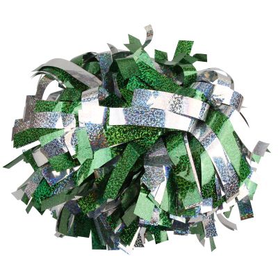 Cheerleading Pom Poms Metalic Holographic Cheerleader with Baton Handle 6 inch 1 Pair 2 Pieces (Kelly Green/Silver)