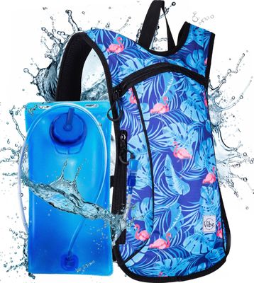 Vibe Hydration Pack Backpack with 2L Bladder for Women, Men, Teens, Kids - Sports, Outdoor, Running, Camping, Hiking, Festivals, Raves (Flamingo)