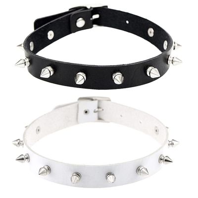 Aabellay 2PCS Choker Necklace PU Leather Goth Choker Collar with Rivet Spike Punk Rock Collar Adjustable Size Black and White