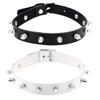 Aabellay 2PCS Choker Necklace PU Leather Goth Choker Collar with Rivet Spike Punk Rock Collar Adjustable Size Black and White view 1