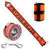 5ft Red Scuba Diving Open Bottom Surface Marker Buoy (SMB) with 98ft Finger Spool Alloy Dive Reel and Double Ended Bolt Clip - Gray view 1