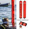 5ft Red Scuba Diving Open Bottom Surface Marker Buoy (SMB) with 98ft Finger Spool Alloy Dive Reel and Double Ended Bolt Clip - Gray view 2