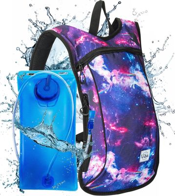 Vibe Hydration Pack Backpack with 2L Bladder for Women, Men, Teens, Kids - Sports, Outdoor, Running, Camping, Hiking, Festivals, Raves (Unicorn)