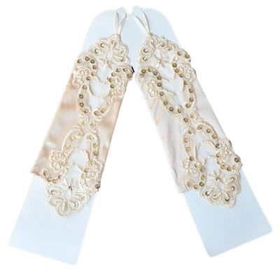 LeJulyeekay Lace Communion Gloves Wedding Pageant Princess Flower Girls Gloves (D-champagne)