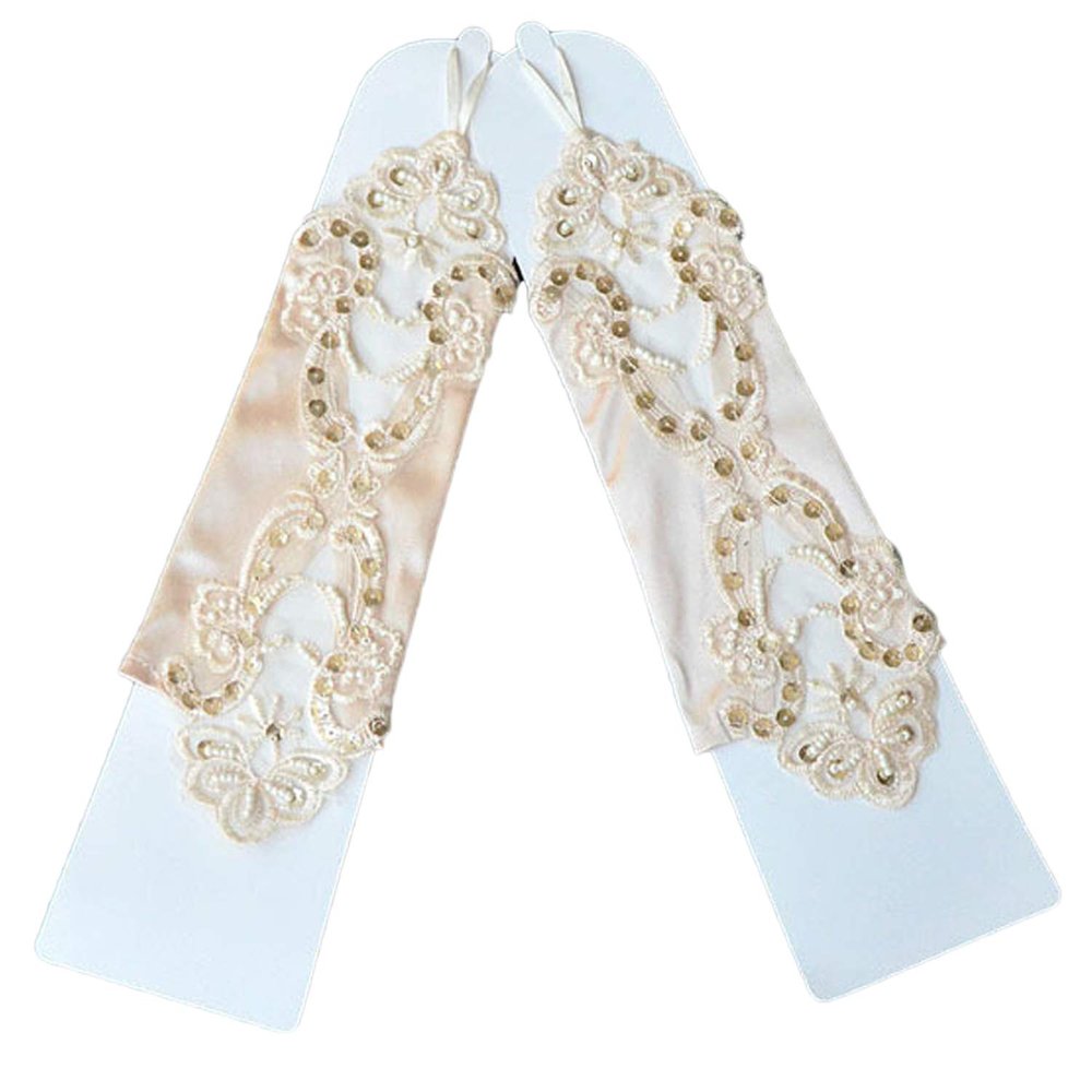 LeJulyeekay Lace Communion Gloves Wedding Pageant Princess Flower Girls Gloves (D-champagne)