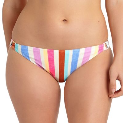 California Waves Juniors' Striped Ring Hipster Bikini Swim Bottom (Multi, Large)