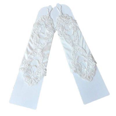 LeJulyeekay Lace Communion Gloves Wedding Pageant Princess Flower Girls Gloves (D-ivory)
