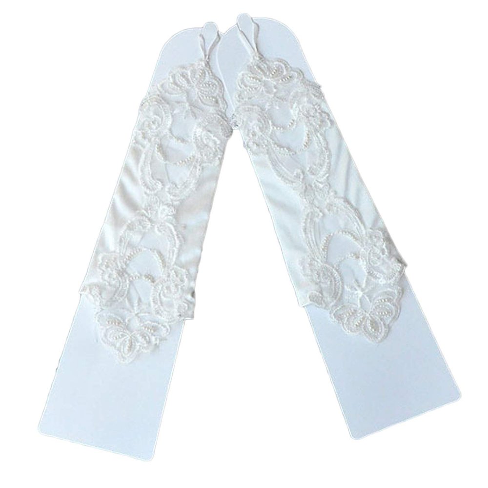 LeJulyeekay Lace Communion Gloves Wedding Pageant Princess Flower Girls Gloves (D-ivory)