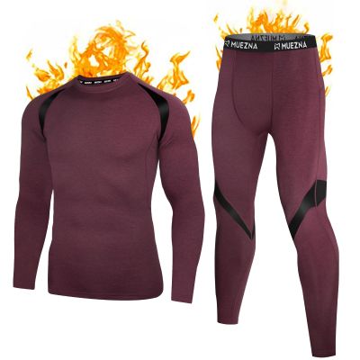 Muezna Men's Thermal Top and Bottom Set Underwear Long Johns Base Layer with Soft Fleece Lined Burgundy