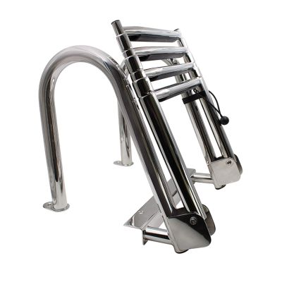 JLXJ Telescopic 4 Step Ladder for Swimming Pool/Boat, Pontoon Marine Folding Telescoping Rear Entry Inboard Ladders with Wide Pedal and Hand Railing