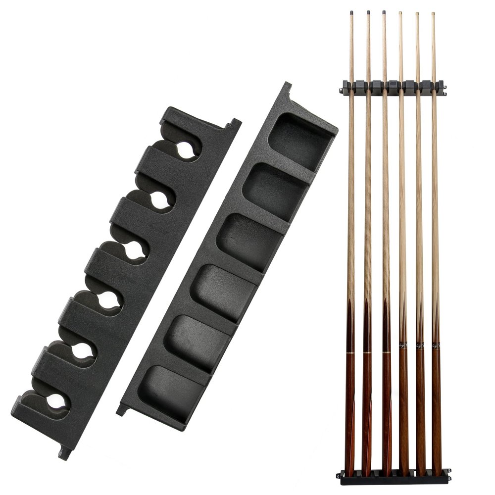Go Pal CR1 Black Pool Cue Holder, Wall Mount Pool Stick Rack for 6 Cues Stick Storage, Pool Cue Set Rack, Pool Table Rods Organizer