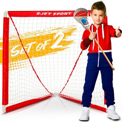 eJet-Sport Lacrosse Goals for Youth & Kids Children Teens Backyard Training, Practice & Exercise, Set of 2, red