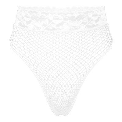 Agoky Womens Floral Lace Seamless Briefs High Cut Thongs Hollow Out Fishnet Bikini Bottoms White OneSize