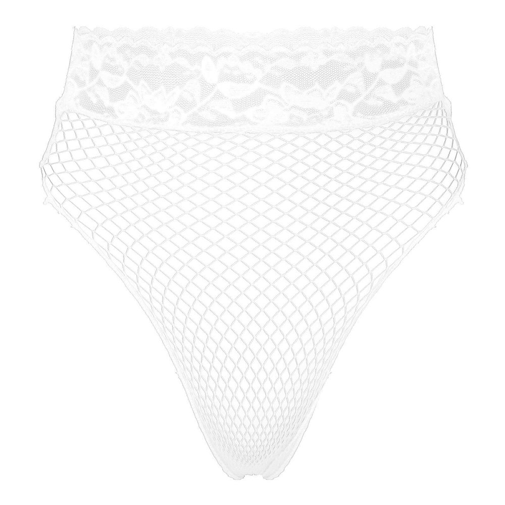 Agoky Womens Floral Lace Seamless Briefs High Cut Thongs Hollow Out Fishnet Bikini Bottoms White OneSize
