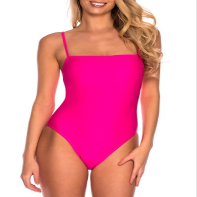 Colloyes Women's Hot Pink One Piece Bathing Suit with Adjustable Straps Bandeau One Piece Swimsuit Size Large