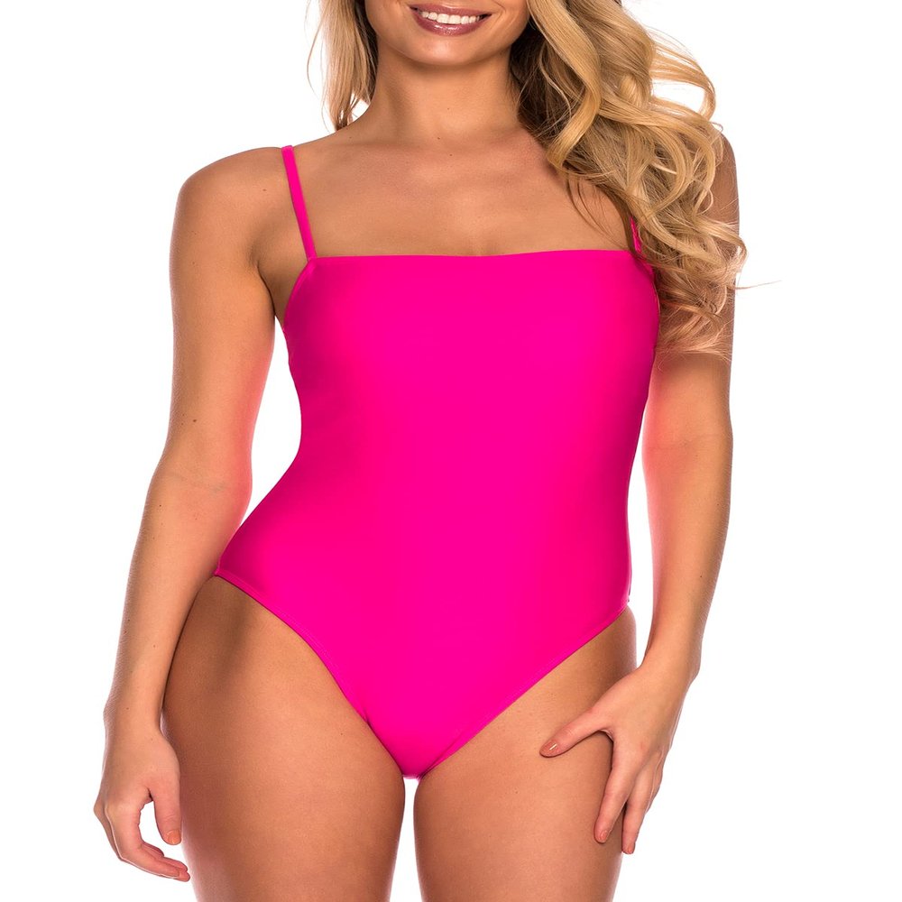 Colloyes Women's Hot Pink One Piece Bathing Suit with Adjustable Straps Bandeau One Piece Swimsuit Size Large