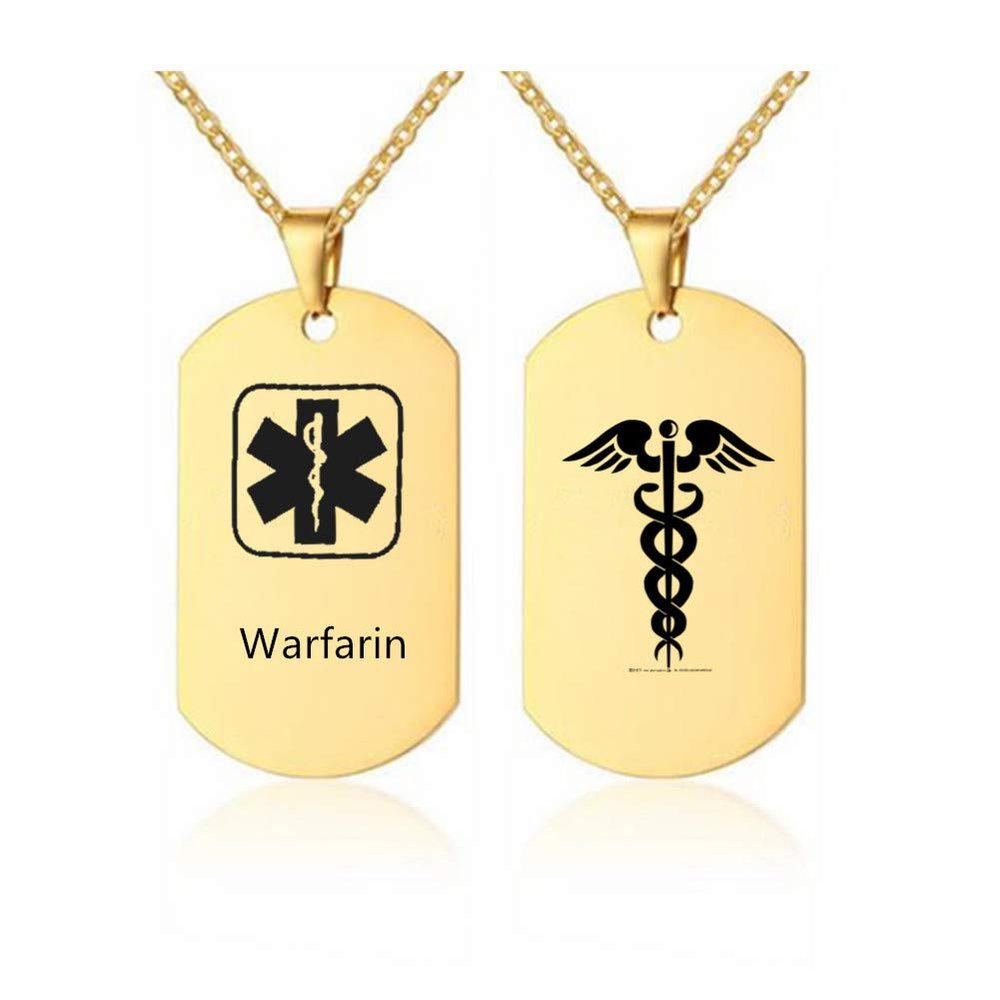 ZKXXJ Medical Necklace for Men Women Stainless Steel Medical Alert ID Necklaces Warfarin Dog Tag Pendant Sos Emergency Necklace Health Allergy Awareness Jewelry