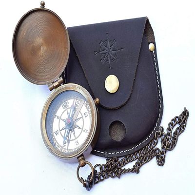 Arch Instruments Engravable Compass, Pocket Compass, Brass Compass with Leather Carry Case, Pirates Compass, Gift Compass, Camping Compass