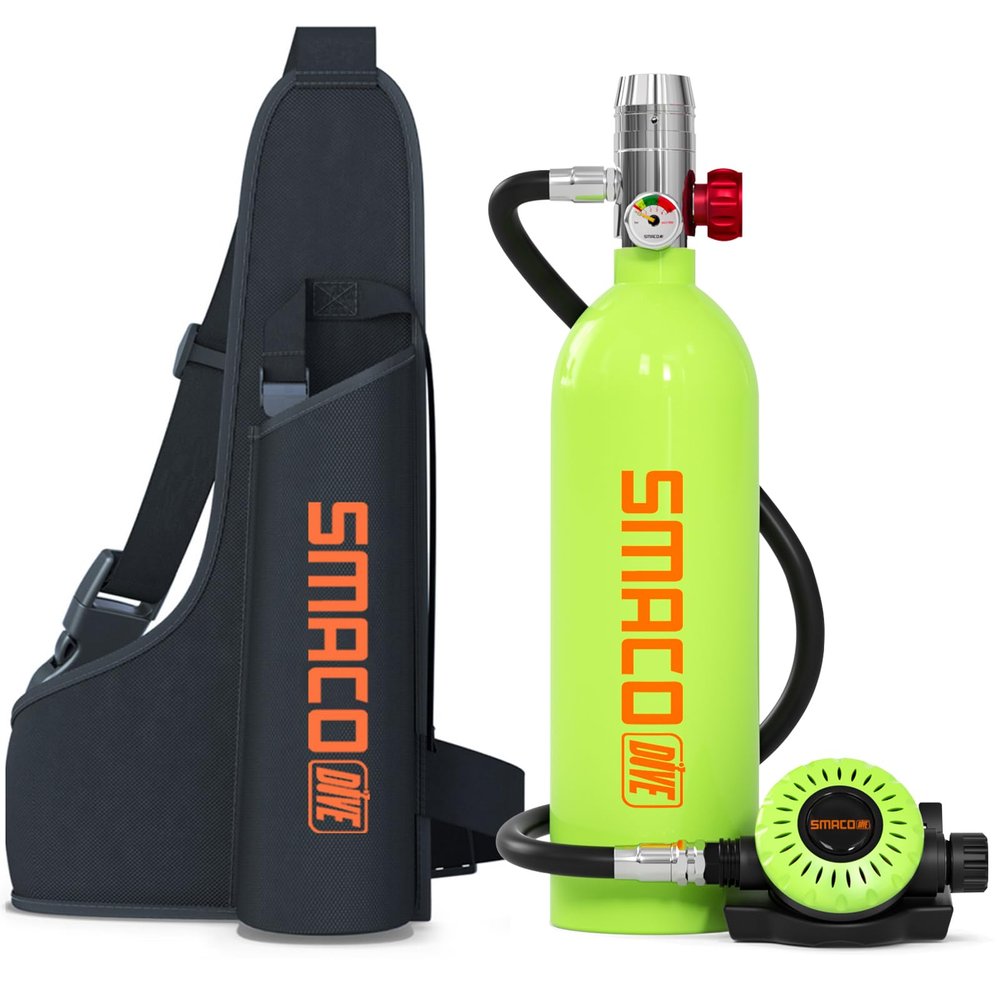 SMACO Mini Scuba Tank 1L Portable Diving Tank for Snorkeling, Emergency Rescue DOT Certified Lung Air Tank for Air Supply Compact & Lightweight Pony Bottle S400