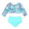 iiniim Kids Girls 2 Piece Long Sleeve Tankini Swimsuit Bathing Suit Gymnastic Workout Shorts Outfit Green Palm Leaf 4 view 1