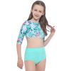 iiniim Kids Girls 2 Piece Long Sleeve Tankini Swimsuit Bathing Suit Gymnastic Workout Shorts Outfit Green Palm Leaf 4 view 3