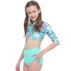 iiniim Kids Girls 2 Piece Long Sleeve Tankini Swimsuit Bathing Suit Gymnastic Workout Shorts Outfit Green Palm Leaf 4 view 4