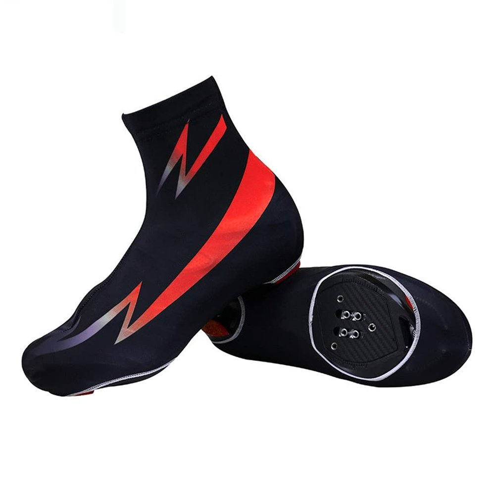 Road Cycling Overshoes, Seal Waterproof Windproof Shoes Cover for Men Women, Lightweight, with Zip Black,Red,M
