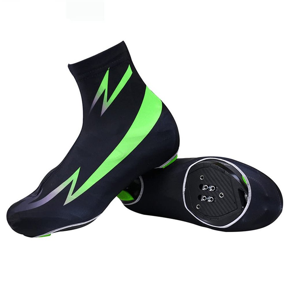 Road Cycling Overshoes, Seal Waterproof Windproof Shoes Cover for Men Women, Lightweight, with Zip Black,Green,L
