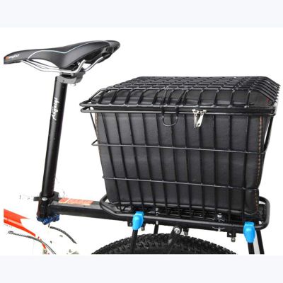 Bicycle Bike Basket Rear Folding Rear Wire Bike Basket Mesh Fold-Up Rear Hanging Bike Basket Bicycle Cargo Rack for Student/Mountaining