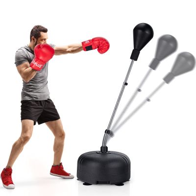 Goplus Punching Bag with Stand for Adults, Freestanding Reflex Speed Bags with 55-62.5 Adjustable Height, Boxing Equipment with Gloves for Home Gym Workout MMA Training, Fitness (Black)