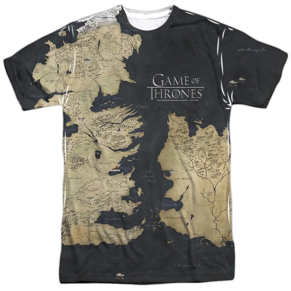 Game of Thrones Westeros Map Unisex Adult Front Only Sublimated T Shirt,Multi, Medium