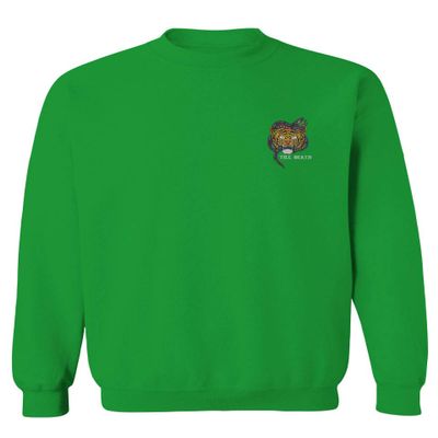 0252. Tiger Graphic Traditional Japanese Tattoo Till Death Society Men's Crewneck Sweatshirt (Irish Green Small)