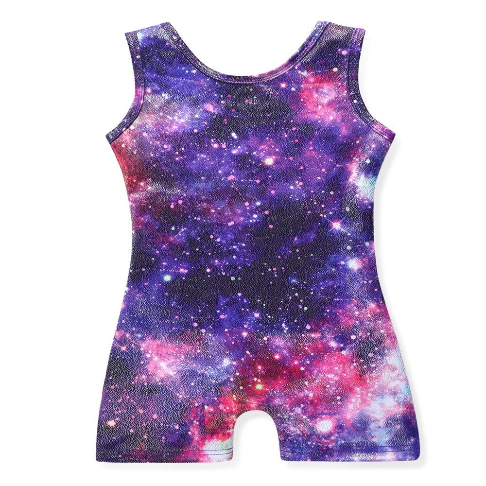 HOZIY Girls Gymnastics Clothes Size 6-7 6/7 Leotards With Shorts for Girls Kids Purple Galaxy Pink Sparkly
