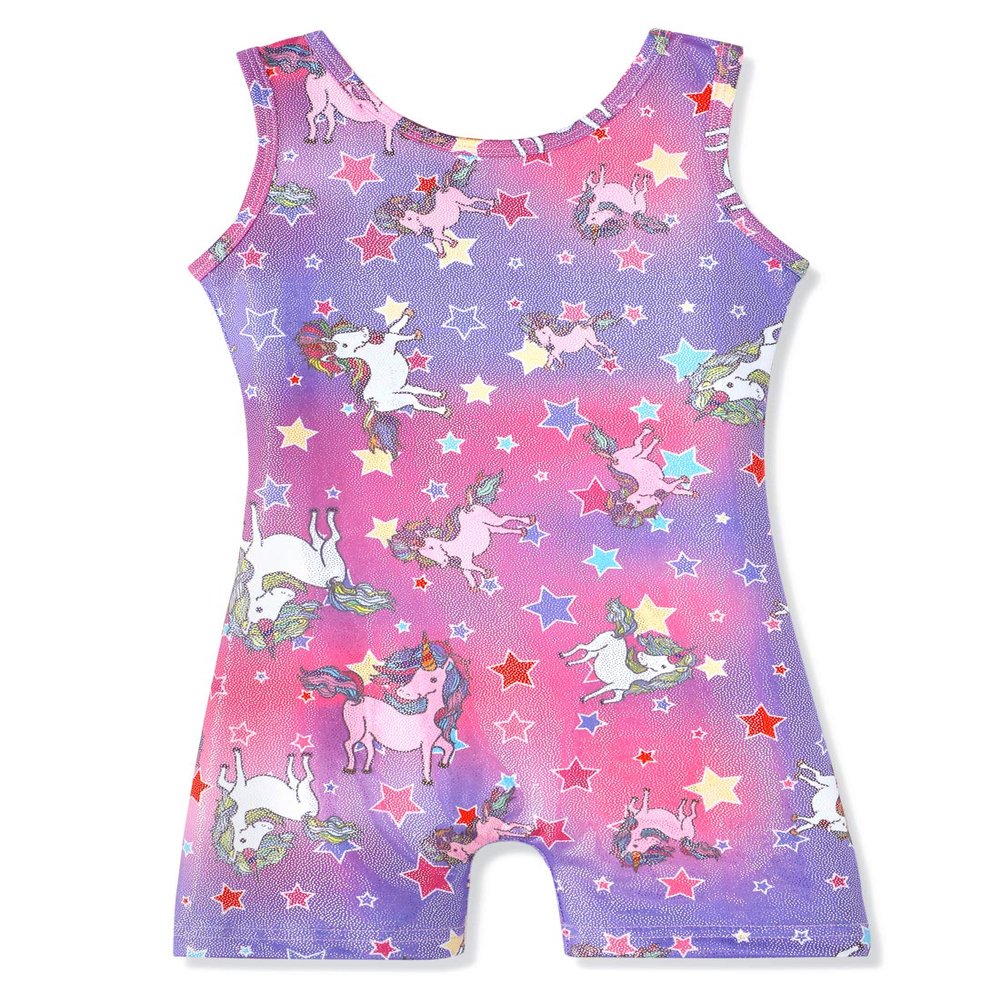 Leotards With Shorts Unicorn for Gymnastics Clothes for Girls 8-9 9-10 Years Old Rainbow Purple Pink Stars