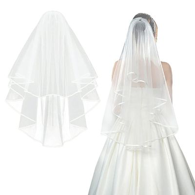 umbresen Bridal Veil Wedding Veils Women's Off White Tulle Short Veils Ribbon Edge With Comb for Brides Bachelorette Hen Party Costume (Off White)